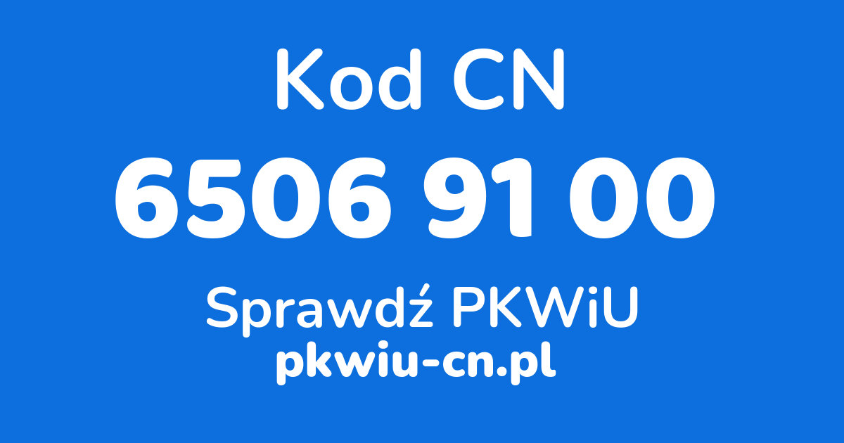 Wyszukiwarka kodów CN 6506 91 00, konwerter na kod PKWiU