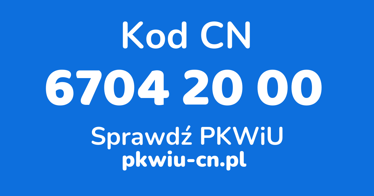 Wyszukiwarka kodów CN 6704 20 00, konwerter na kod PKWiU